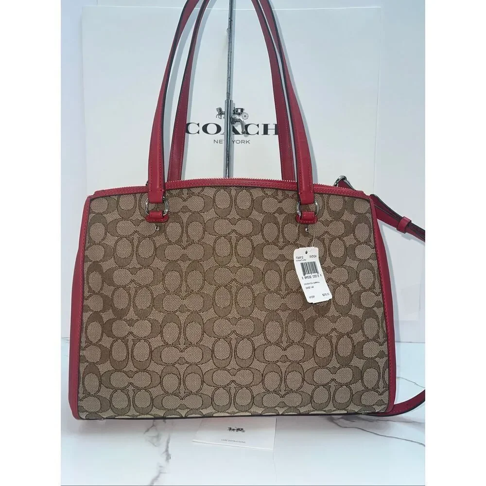 🔥🎁NWT! Coach STANTON Carryall Handbag Sig Canvas Khaki/True Red Msrp:$375.00